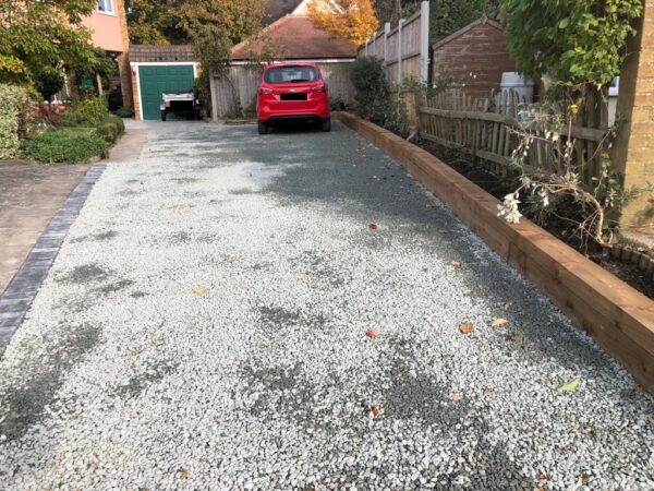 Gravelled Driveway with Railway Sleepers in Ingatestone