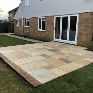 Indian Sandstone and Tegula Paved Patio in Springfield, Chelmsford