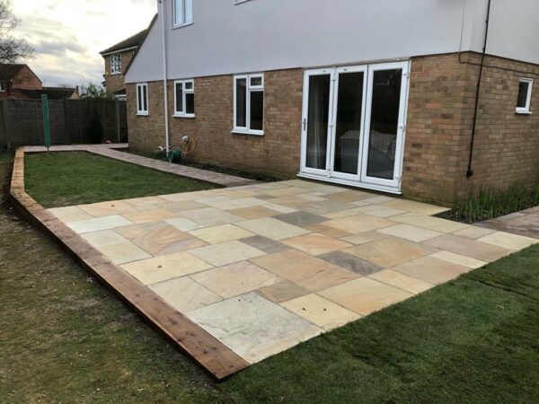 Indian Sandstone and Tegula Paving Patio in Springfield, Chelmsford