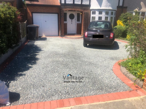 Granite Gravel Driveway with Red Brick Edge in Chelmsford
