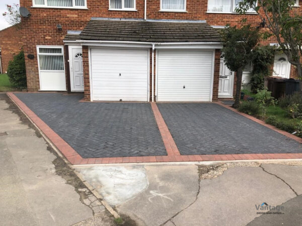 Two Adjacent Block Paved Driveways with Brindle Edging in Chelmsford