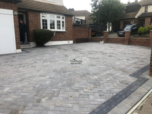 Ash Block Paved Driveway with Charcoal Border in Chigwell, Essex