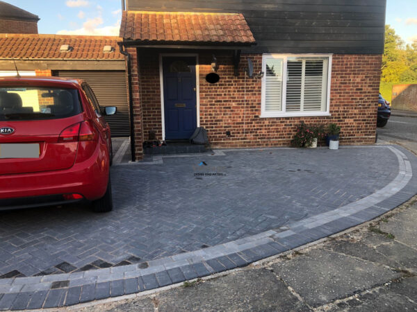 Charcoal Paved Driveway with Herringbone Pattern in Chelmsford