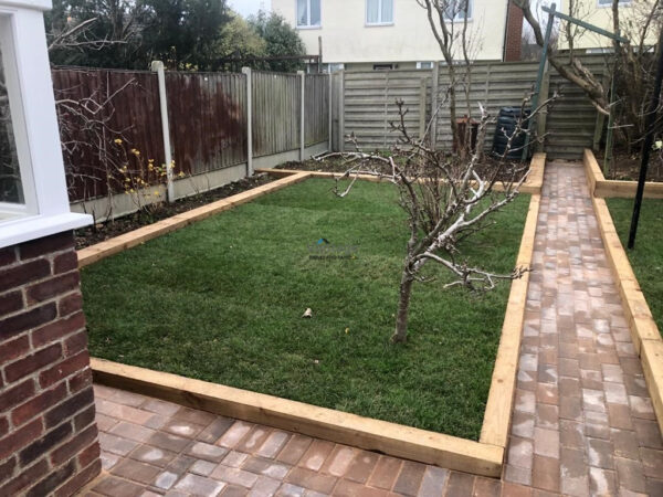 Bracken Block Paved Driveway and Patio with Yorkshire Turf in Chelmsford