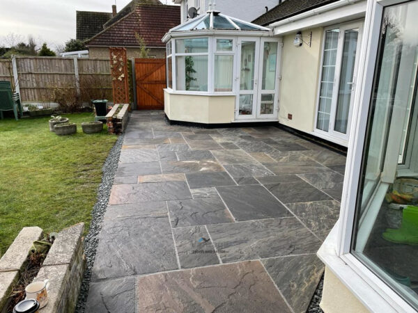 Twilight Indian Sandstone Slabbed Patio in Benfleet