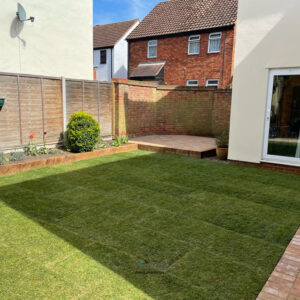 Block Paved Patio with Yorkshire Turf in Ongar, Essex