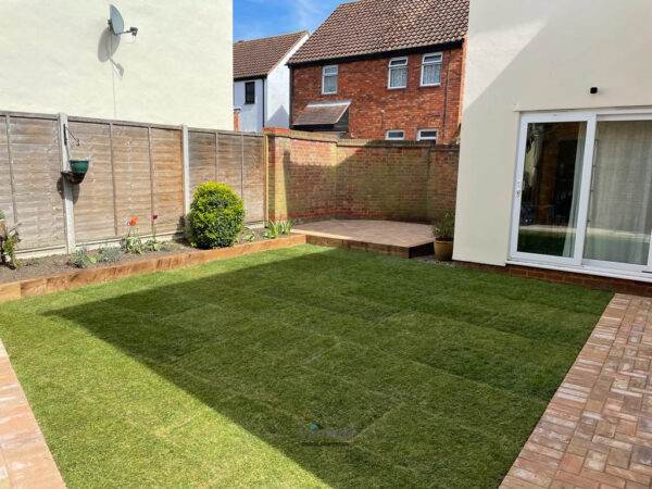 Block Paved Patio with Yorkshire Turf in Ongar, Essex