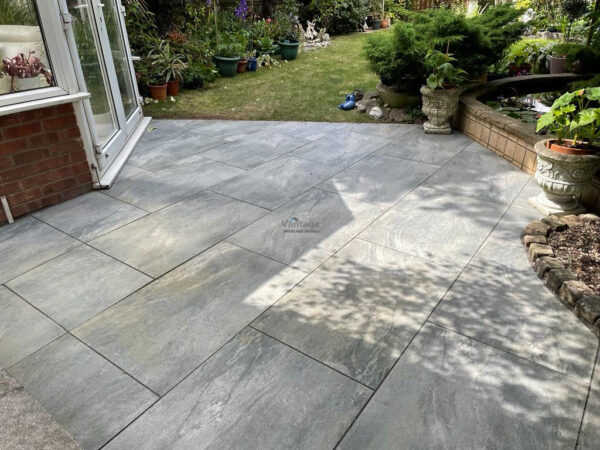 Patio with Mercury Grey Porcelain Tiles in Chelmsford, Essex (1)