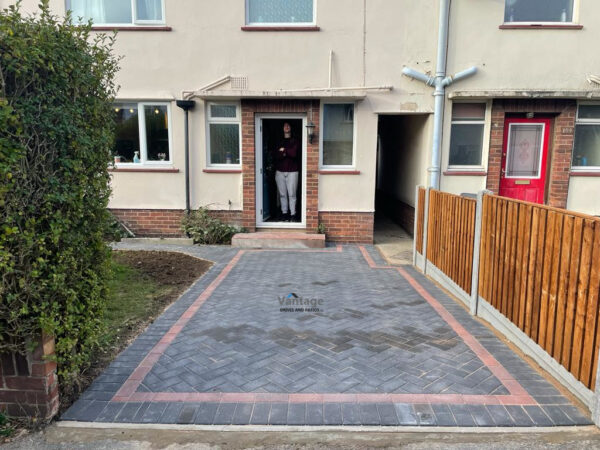 Charcoal Block Paved Driveway with Featheredge Fencing in Chelmsford, Essex