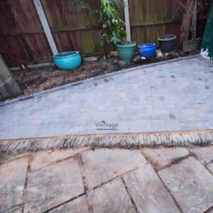 Two Patio Areas with Ash Block Paving in Braintree