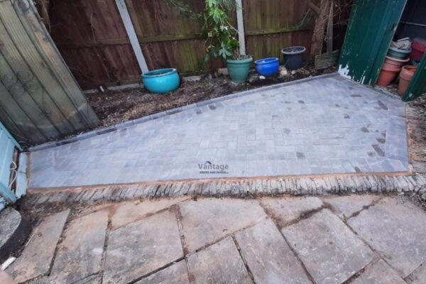 Two Patio Areas with Ash Block Paving in Braintree