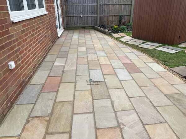 Bracken Block Paved Driveway with Gravel and Indian Sandstone Slabbed Patio in Chelmsford, Essex (10)