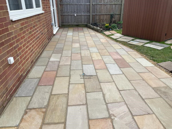 Bracken Block Paved Driveway With Gravel And Indian Sandstone Slabbed Patio In Chelmsford, Essex (10)