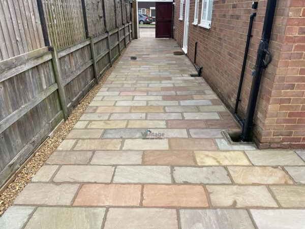 Bracken Block Paved Driveway with Gravel and Indian Sandstone Slabbed Patio in Chelmsford, Essex (11)