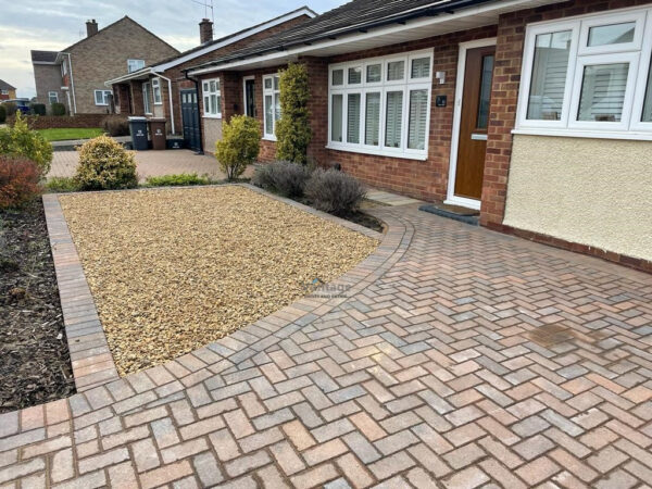 Bracken Block Paved Driveway with Gravel and Indian Sandstone Slabbed…