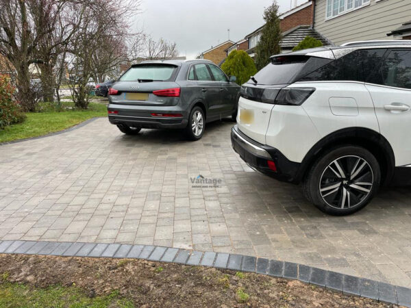 Driveway with Silver Grey Tegula Paving and Damson Border in Chelmsford, Essex (8)