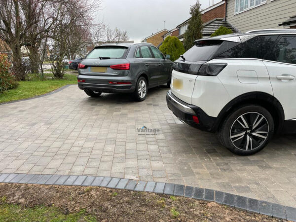 Driveway With Silver Grey Tegula Paving And Damson Border In Chelmsford, Essex (8)