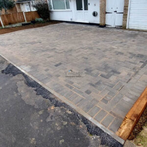 Driveway with Ash Block Paving and Treated Sleepers in Maldon,…